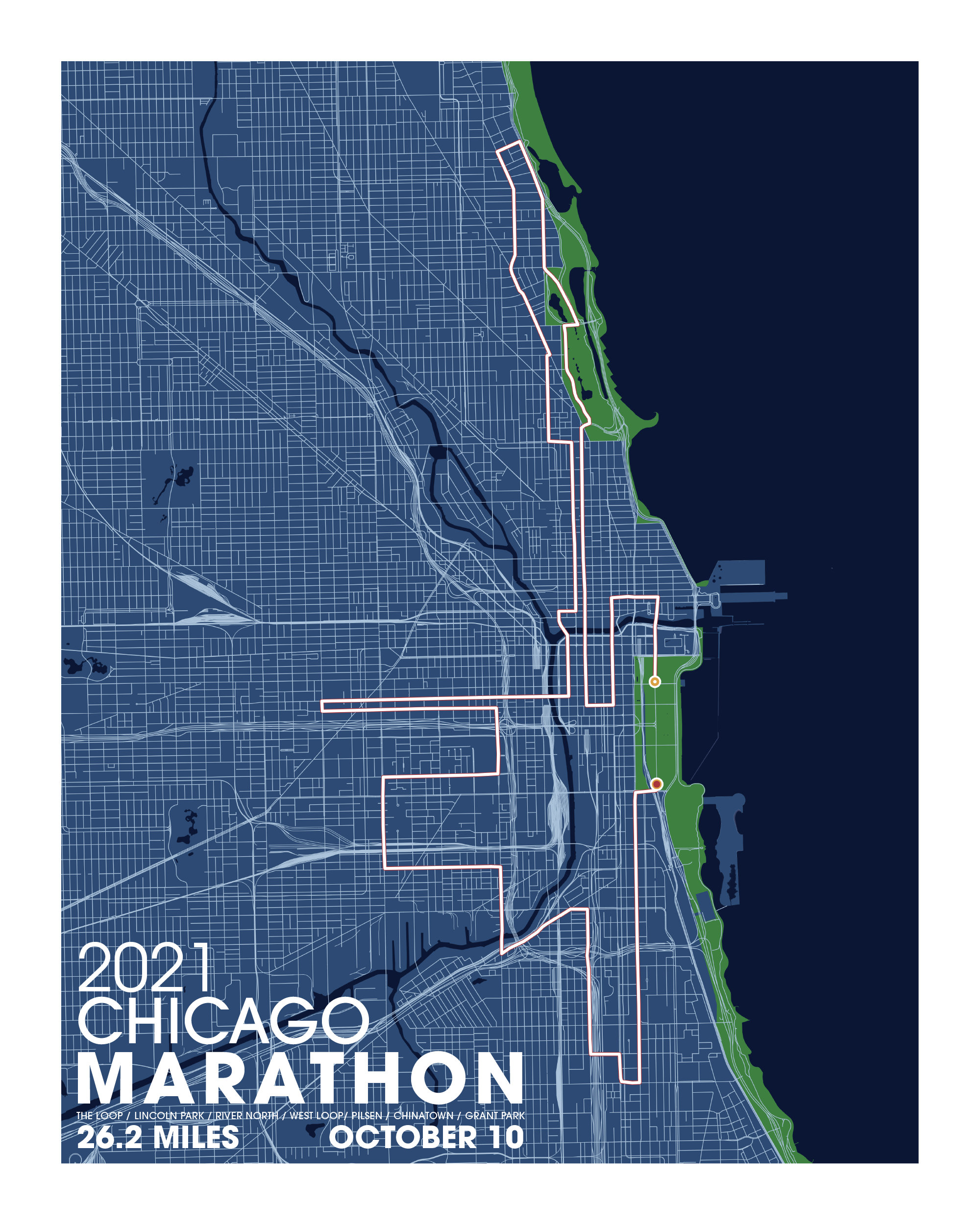 Chicago Marathon Map / Unframed Paper Print Etsy