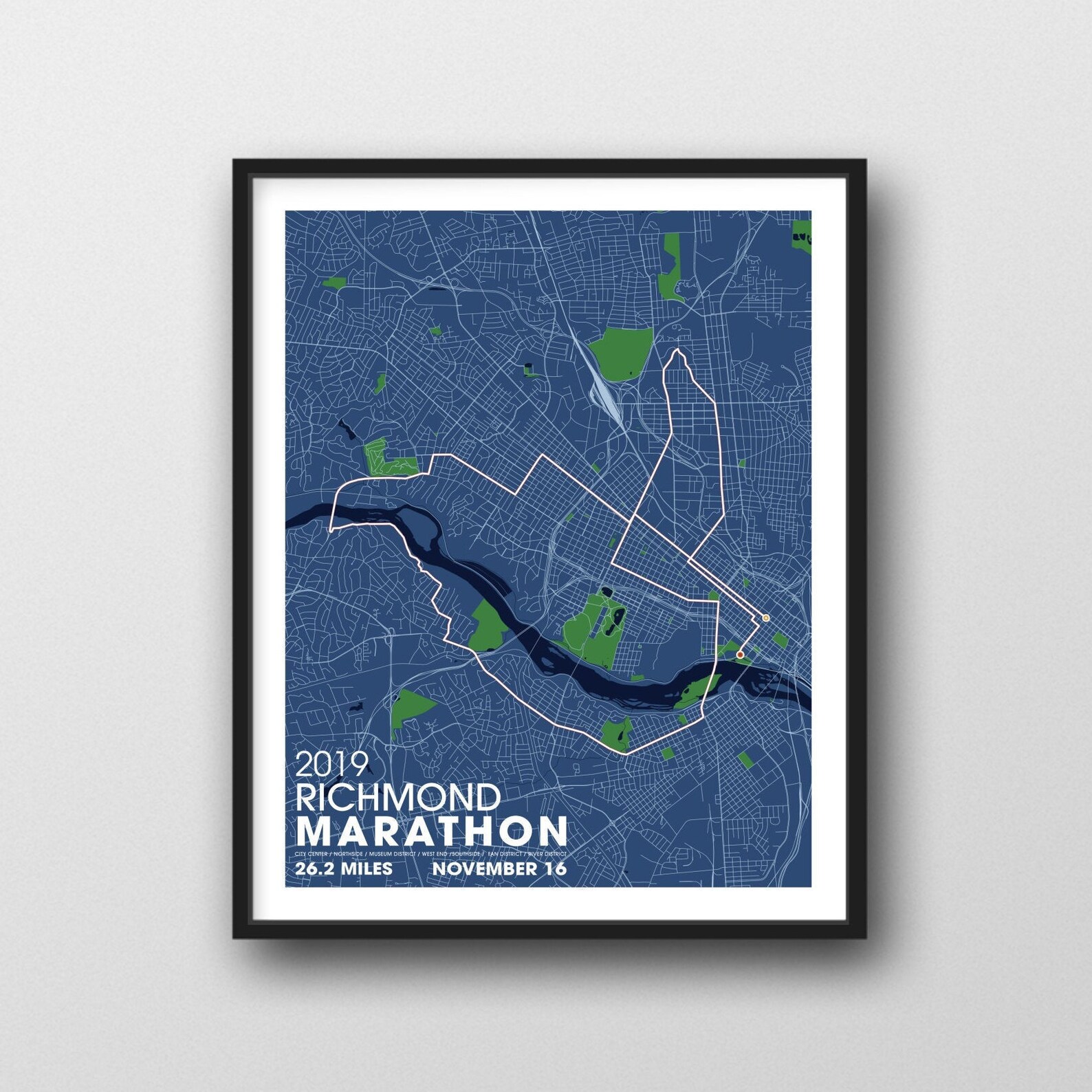 Richmond VA Marathon Map Art / Finisher Gift / unframed paper | Etsy