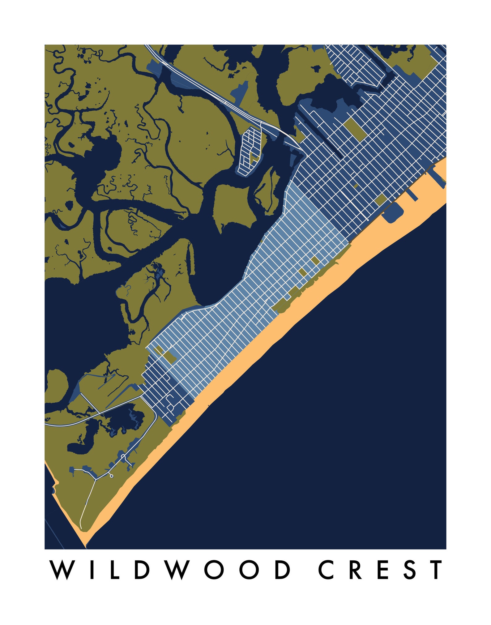 Wildwood Crest NJ Map Art Print / Unframed Paper Print Etsy