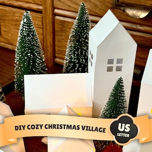 Maisons de Noël nordiques à monter soi-même - Créez votre propre village de Noël confortable - Jolies maisons en papier blanc - PDF à téléchargement immédiat (8,5 x 11 po.)