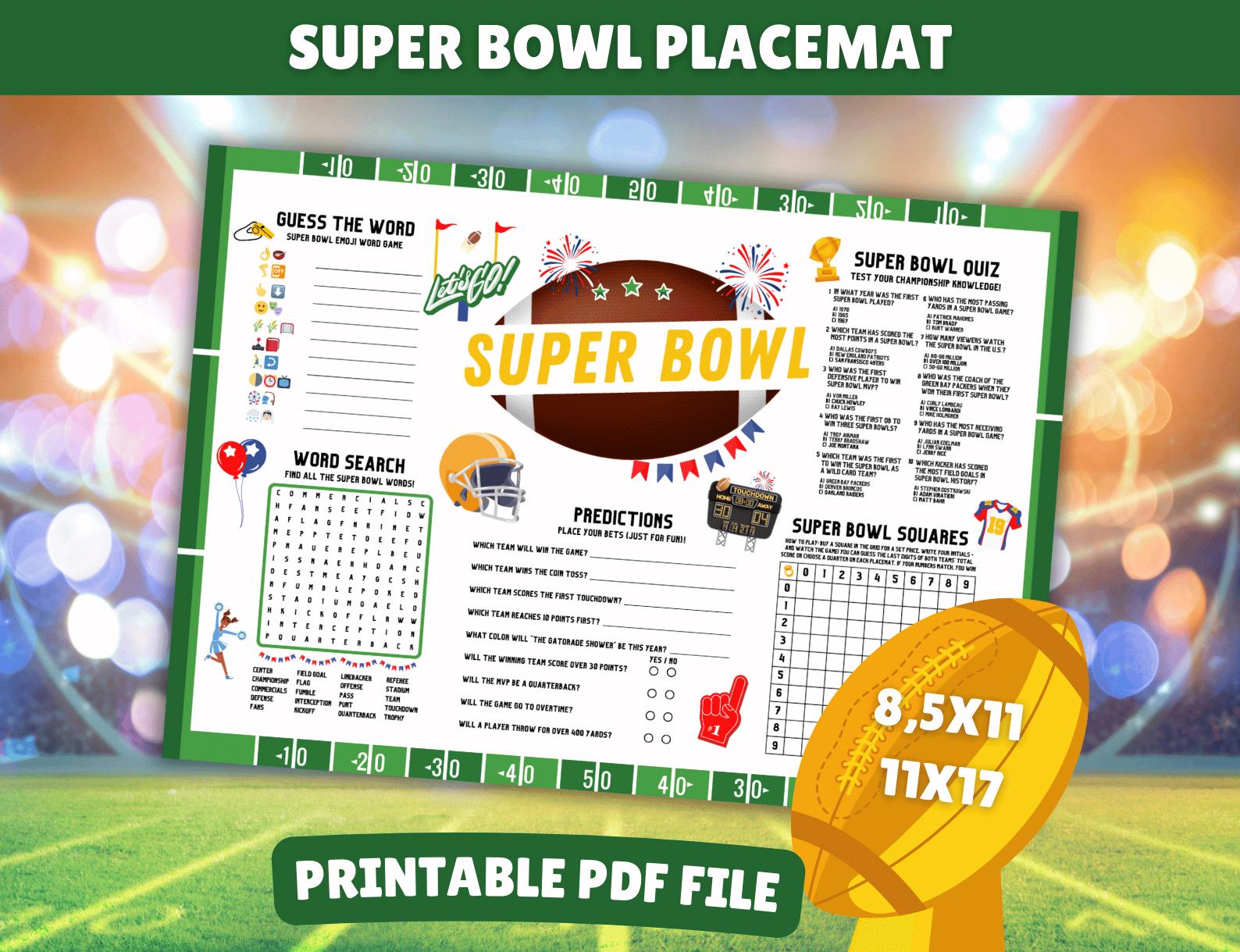 Super Bowl Party Placemat Fun Games and Trivia for Game Day! NFL Quiz,  Word Search More DIY Print Instant Download PDF (11