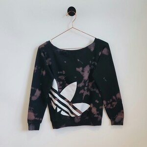 Vintage Y2K Adidas Tie Dye Sweatshirt Black White Size S 8 10 Reworked Acid Wash Jumper Upcycled Tie Dye Adidas Sweatshirt