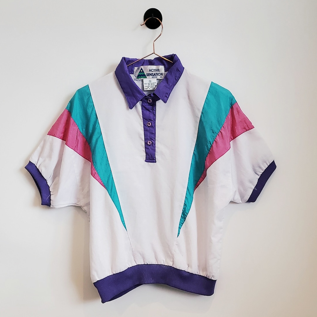 Vintage 80's Funky Windbreaker Shirt White Size S UK 10-12 Retro 1980's ...