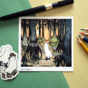 Spooky Swamp, illustration, cute ghost, art print