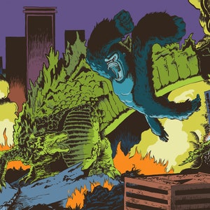 Godzilla VS. Kong fan art, digital art print, color poster print by Brandon Hayman