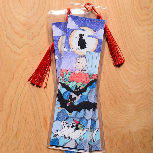 Pumpkin Halloween Bookmark, Charlie Brown and Linus