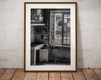 Abandoned kitchen in an old french farm, kitchen decoration, abandoned farm, urban decay kitchen