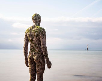 Photograph of a statue on a british beach, British sea  photograph,  Sea decoration