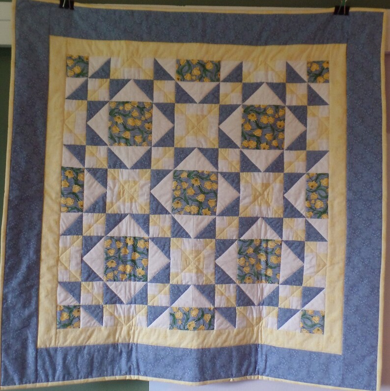 Blue and Yellow Baby Quilt Etsy
