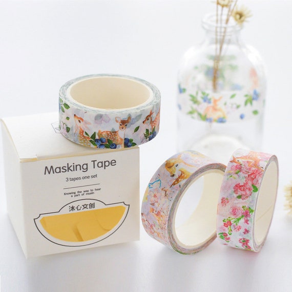 3 Rolls Washi Masking Tape Set Petal Animal Flower Paper Washi Tape 15mm x 5m