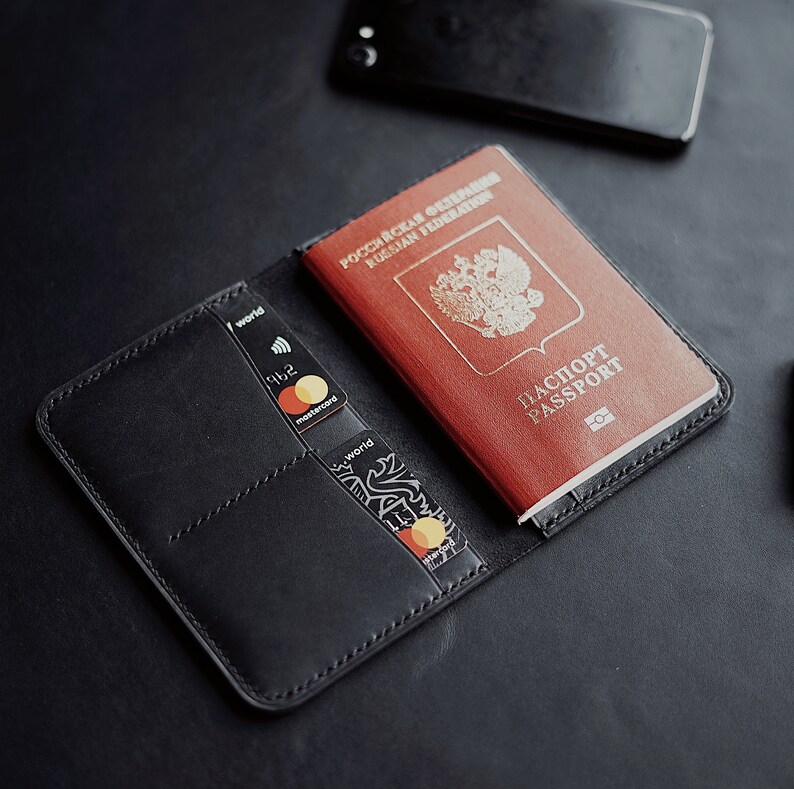 Black Leather Passport Holder For Men Personalized Leather Etsy