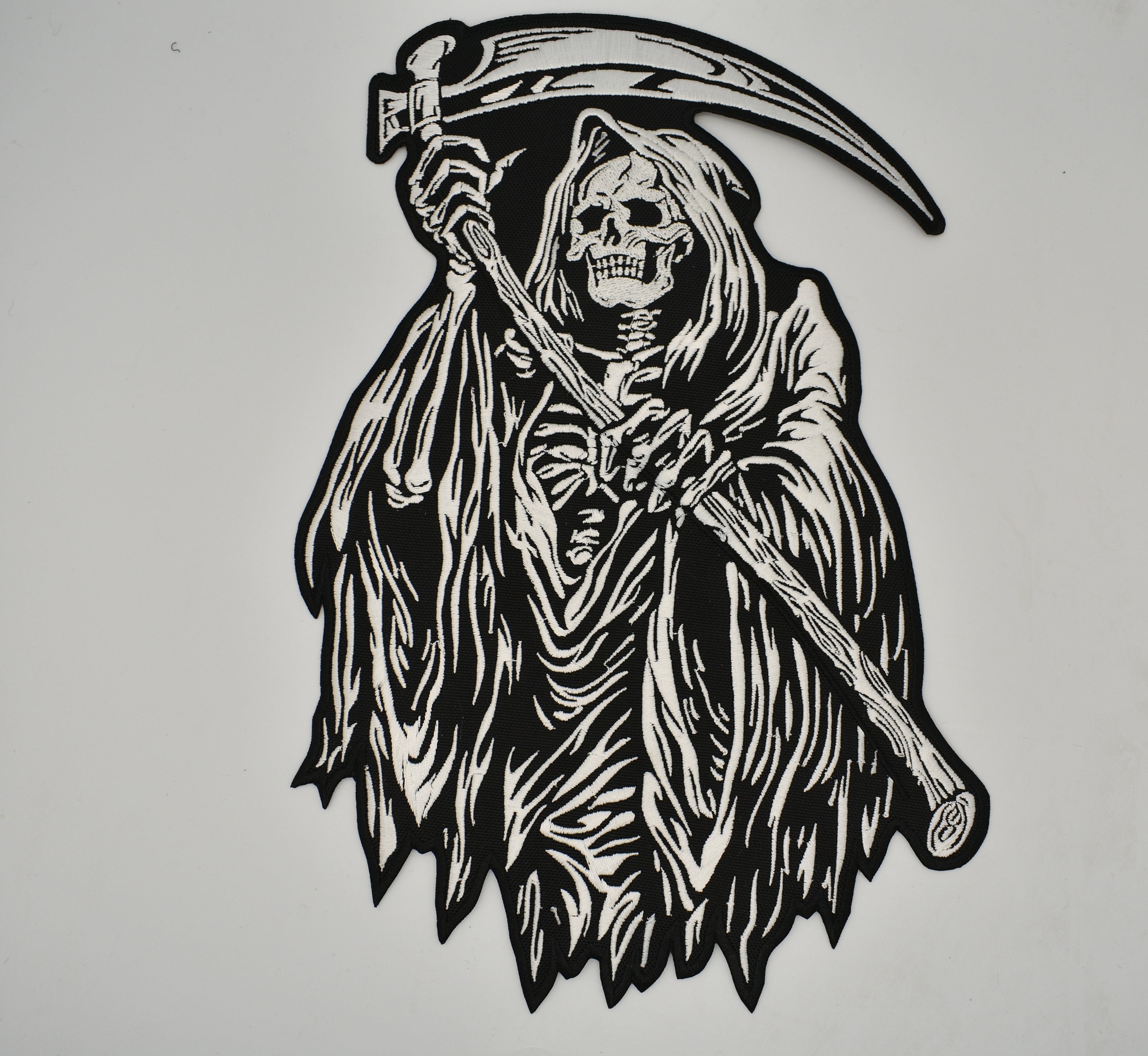 skull biker jacket Large Grim Reaper Embroidered Patch 7/" Tall vest