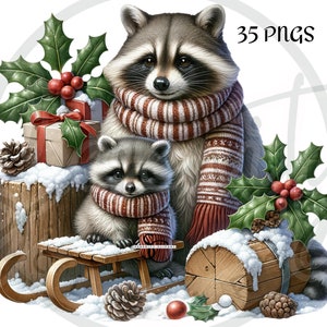 Woodland Christmas Animal Clipart PNG Bundel, Aquarel Forest Friends, Cute Woodland Creature Clipart, Digital Download, Commercieel gebruik