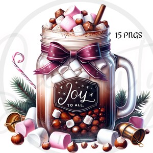 Christmas Hot Chocolate Clipart, Mason Jar Clipart, Christmas PNG, Hot Chocolate PNG, Mason Jar PNG, Holiday Hot Cocoa PNG, Merry Christmas, Happy Holidays, Warm Wishes, Festive Clipart, Sublimation, Junk Journals, Instant Download, Commercial Use