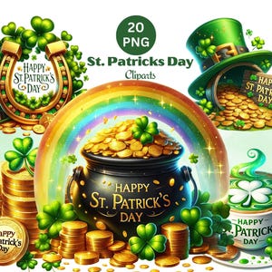 Clipart Saint Patrick, aquarelle St Patrick Day PNG, Lucky Leprechaun Shamrock Clipart, sublimation, téléchargement numérique, usage Commercial