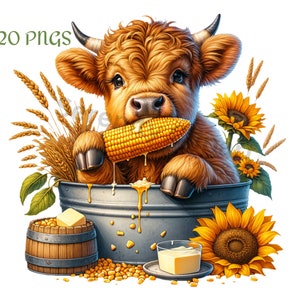 Clipart baby hooglandkoe zoete lekkernijen, clipart dessert, 20 koe-png's, bakken clipart, fruit, digitale download, sublimatie, commercieel gebruik