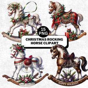 Christmas Rocking Horse Clipart, Vintage Toy Horse PNG, Watercolor Holiday Festive Winter Xmas Clip Art, Digital Download, Commercial Use