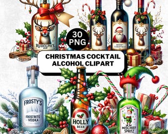 Christmas Cocktail Clipart: Festive Holiday Drinks (Digital Download)