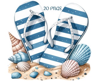 Paquete de imágenes náuticas en acuarela: PNG de playa y océano (uso comercial, descarga instantánea)