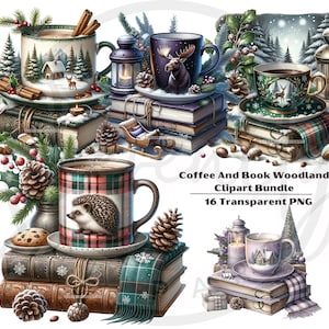 Coffee Clipart, Book Clipart, Coffee And Book Clipart, Coffee And Book PNG, Book Lover Clipart, Book Lover PNG, Woodland Clipart, Woodland PNG, Watercolor Coffee, Bookworm Clipart, Bookworm, Cozy Reading, Junk Journal, Sublimation, Digital Download