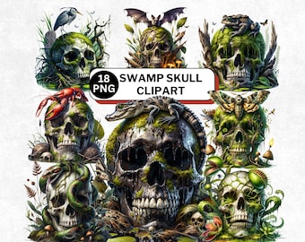 Träskskalle Clipart-paket: Gotisk Bayou PNG (digital nedladdning)