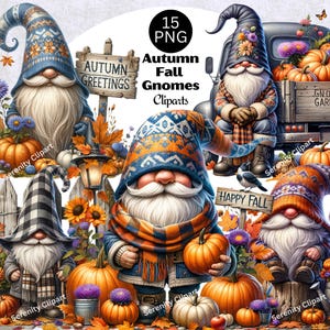 Autumn Gnomes Watercolor Clipart: Fall Pumpkin PNG (Digital Download)