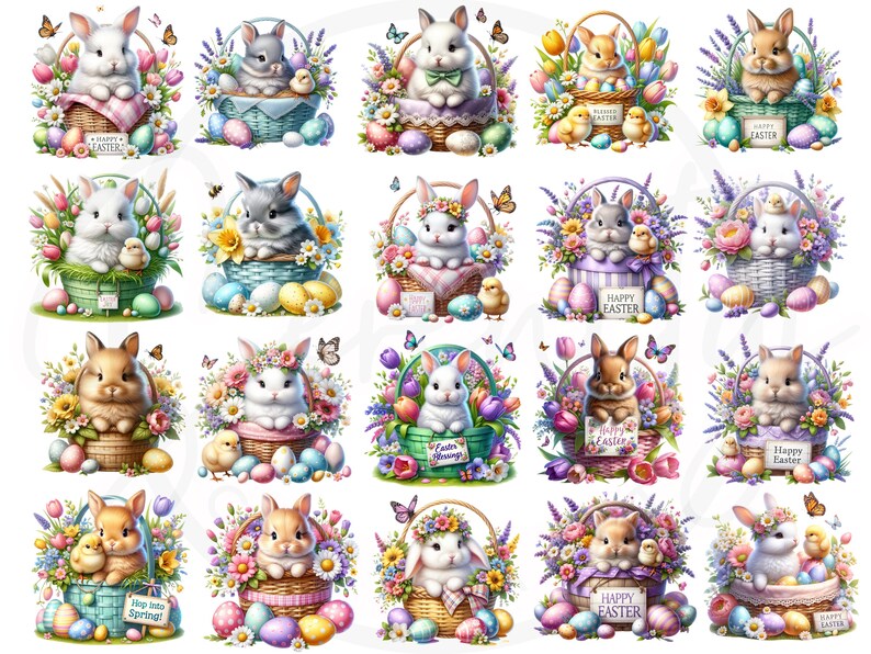 Watercolor Easter Bunny Clipart Set, Spring Eggs, Chick PNG (digital ...