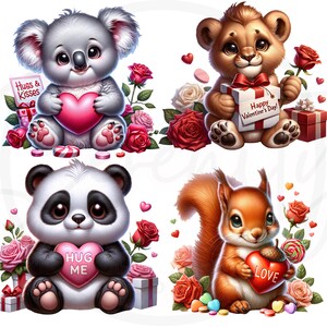Valentine Animal Clipart Bundle, Cute Watercolor PNG (digital Download ...