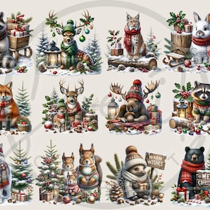 cute woodland png, woodland animals, winter Clipart, bear fox deer, bunny clipart, woodland nursery, christmas clipart, christmas animals, junk journal, baby animal clipart, cute forest animals, watercolor animal, woodland christmas, Digital Download