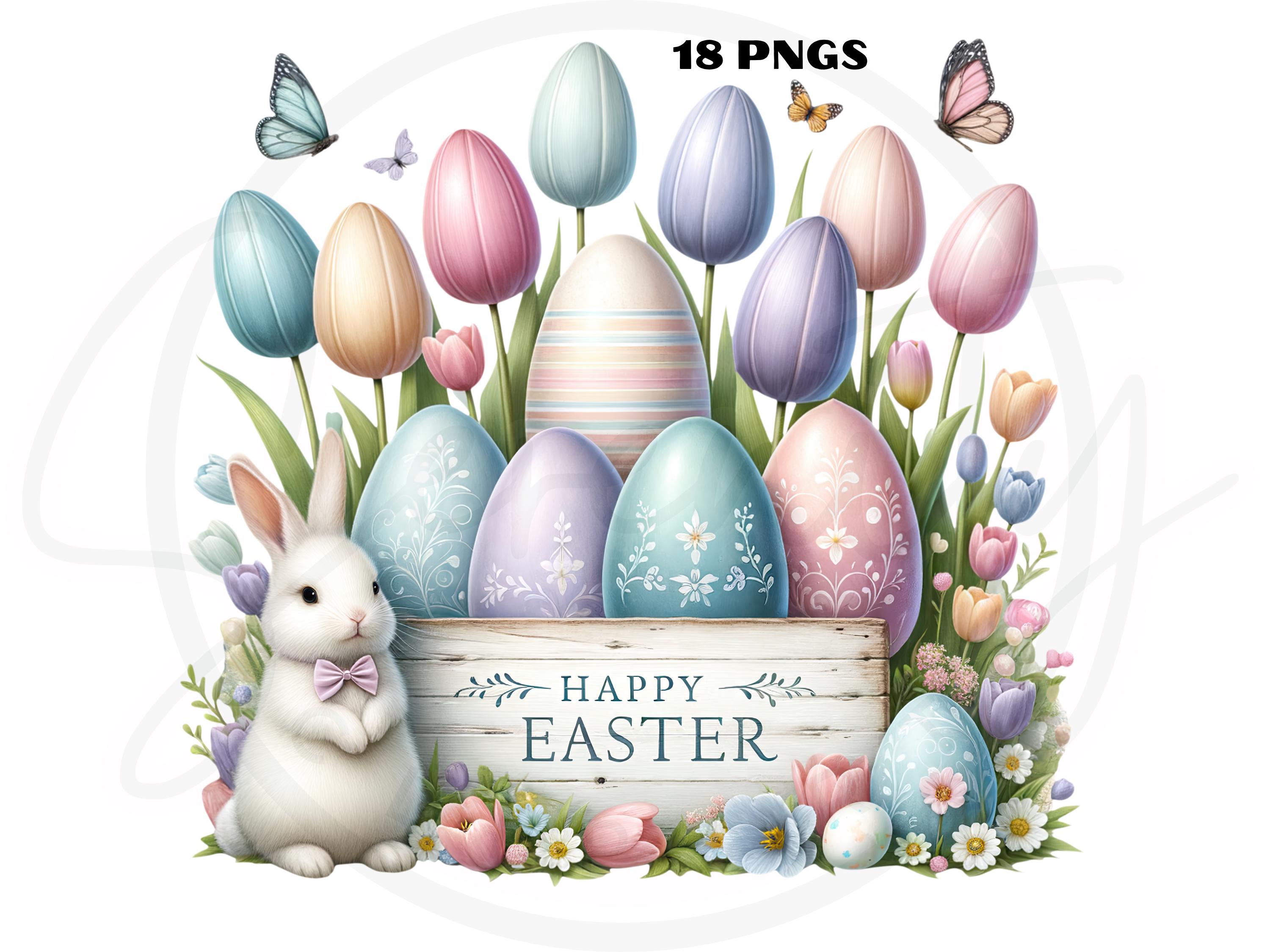Watercolor Easter Bunny Clipart Bundle, Spring PNG Graphics (digital ...