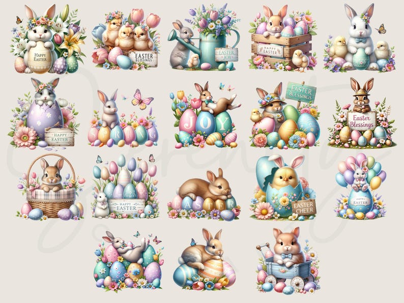 Watercolor Easter Bunny Clipart Bundle, Spring PNG Graphics (digital ...