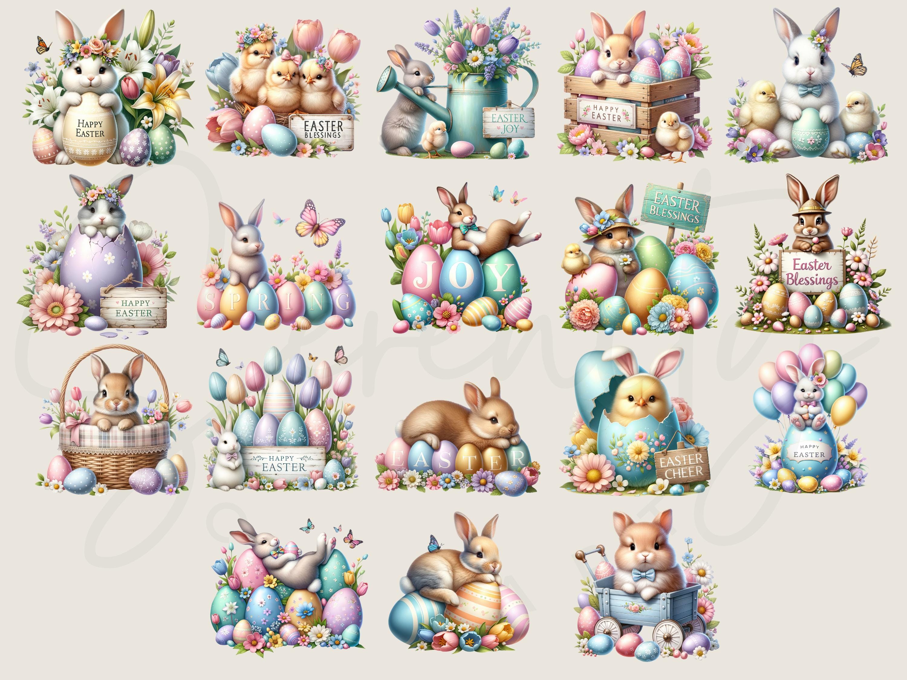 Watercolor Easter Bunny Clipart Bundle, Spring PNG Graphics (digital ...