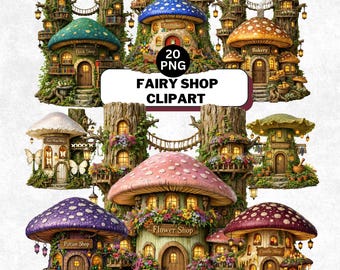 Fairy Shop Clipart, Förtrollad Svamp Butiksfront PNG, Magisk Skogsmark Cottagecore Marknad, Digital Nedladdning