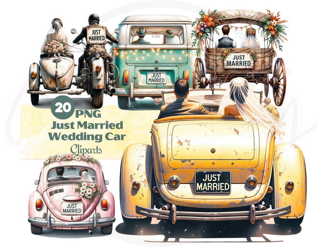 Watercolor Wedding Car Clipart Bundle: Bride & Groom PNG (digital ...