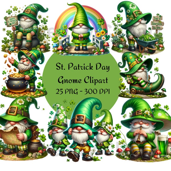 St Patrick Day Gnomes Clipart, Watercolor Saint Patricks Clipart, 25 PNG Festive Gnomes Clipart, Gnomes PNG, Fantasy Clipart, Commercial Use