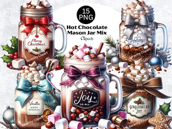 Christmas Hot Cocoa Clipart: Mason Jar Holiday Drink PNG (Digital Download)