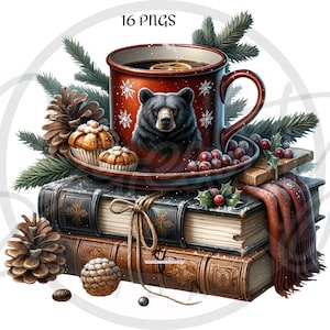 Coffee Clipart, Book Clipart, Coffee And Book Clipart, Coffee And Book PNG, Book Lover Clipart, Book Lover PNG, Woodland Clipart, Woodland PNG, Watercolor Coffee, Bookworm Clipart, Bookworm, Cozy Reading, Junk Journal, Sublimation, Digital Download