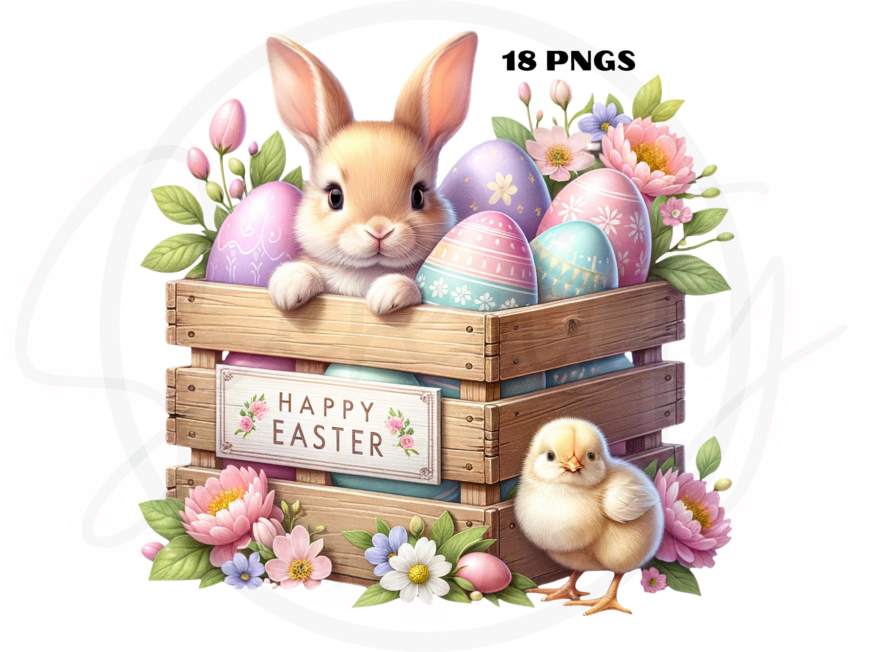 Watercolor Easter Bunny Clipart Bundle, Spring PNG Graphics (digital ...