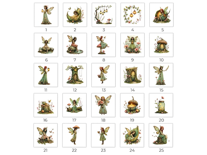Skogsmark nyckfull älva Clipart, förtrollad magisk skog PNG, rustik svampfantasi Clipart, akvarell älva bilder, digital nedladdning bild 3