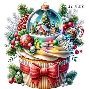 Weihnachten Cupcake Clipart Bundle, Festliche Urlaub Desserts Süßigkeiten, 25 PNG Instant Download, digitale Illustrationen, kommerzielle Nutzung