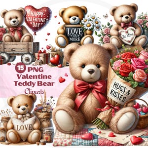 Bundle de cliparts ours en peluche, Saint-Valentin aquarelle Boho ours en peluche PNG coeur Clip Art, joyeuse Saint-Valentin, téléchargement numérique, usage Commercial