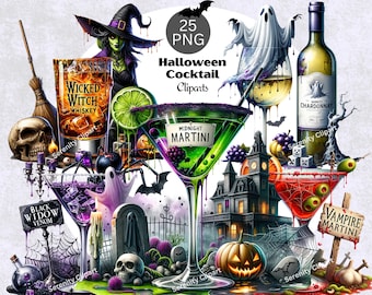 Watercolor Halloween Cocktail Clipart, 25 PNG, Drink Clipart, Halloween Clip Art, Creepy Drink, Bar PNG, Instant Download, Commercial Use,
