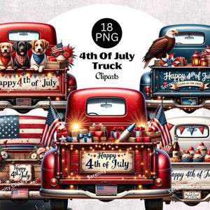 4 juillet Clipart, camion patriotique PNG, clipart fête de l'indépendance, camion festif PNG, drapeau USA, clipart camion vintage, téléchargement numérique
