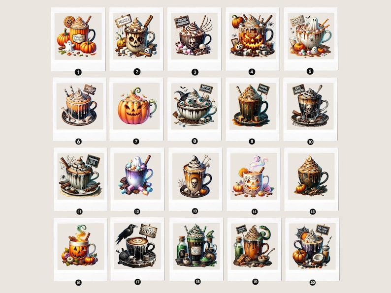 Watercolor Halloween Coffee Clipart, 20 PNG, Pumpkin Spice, Witch, Latte, Espresso, Mocha, Spooky, Hot Coffee, Halloween PNG, Coffee Clipart, Holiday, Birthday, Gift Idea, Sublimation, Junk Journals, Digital Planners, Cards, Mugs, Commercial Use, Spooky Halloween Clipart, Spooky PNG, Halloween PNG, Hot Coffee PNG, Hot Coffee Clipart