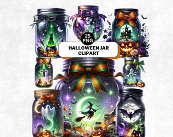 Halloween Jar Clipart Bundle: Spooky Gothic PNG Images, Digital Download