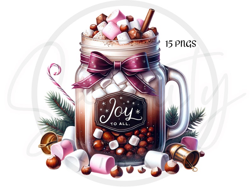 Christmas Hot Chocolate Clipart, Mason Jar Clipart, Christmas PNG, Hot Chocolate PNG, Mason Jar PNG, Holiday Hot Cocoa PNG, Merry Christmas, Happy Holidays, Warm Wishes, Festive Clipart, Sublimation, Junk Journals, Instant Download, Commercial Use