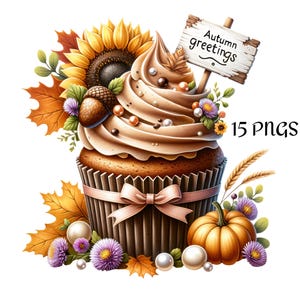 Autumn Cupcake Clipart, Autumn Cupcake PNG, Cupcake Clipart, Cupcake PNG, Thanksgiving Clipart, Thanksgiving PNG, Halloween Clipart, Halloween PNG, Pumpkin PNG, Fall Clipart, Fall PNG, Sweet Treats, Dessert Clipart, Instant Download, Commercial Use