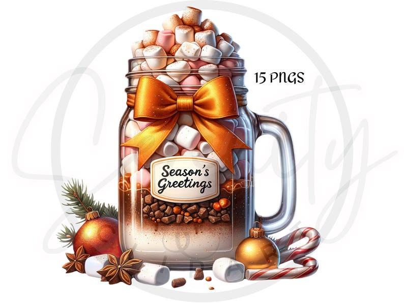Christmas Hot Chocolate Clipart, Mason Jar Clipart, Christmas PNG, Hot Chocolate PNG, Mason Jar PNG, Holiday Hot Cocoa PNG, Merry Christmas, Happy Holidays, Warm Wishes, Festive Clipart, Sublimation, Junk Journals, Instant Download, Commercial Use