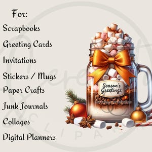 Christmas Hot Chocolate Clipart, Mason Jar Clipart, Christmas PNG, Hot Chocolate PNG, Mason Jar PNG, Holiday Hot Cocoa PNG, Merry Christmas, Happy Holidays, Warm Wishes, Festive Clipart, Sublimation, Junk Journals, Instant Download, Commercial Use