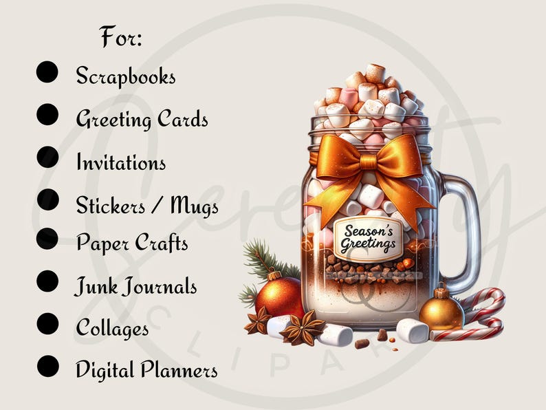 Christmas Hot Chocolate Clipart, Mason Jar Clipart, Christmas PNG, Hot Chocolate PNG, Mason Jar PNG, Holiday Hot Cocoa PNG, Merry Christmas, Happy Holidays, Warm Wishes, Festive Clipart, Sublimation, Junk Journals, Instant Download, Commercial Use